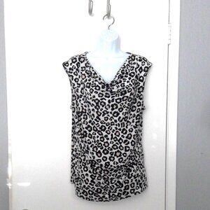Ann Taylor Top Leopard Animal Print Sleeveless Pullover Cowl Neck Stretch EUC XL